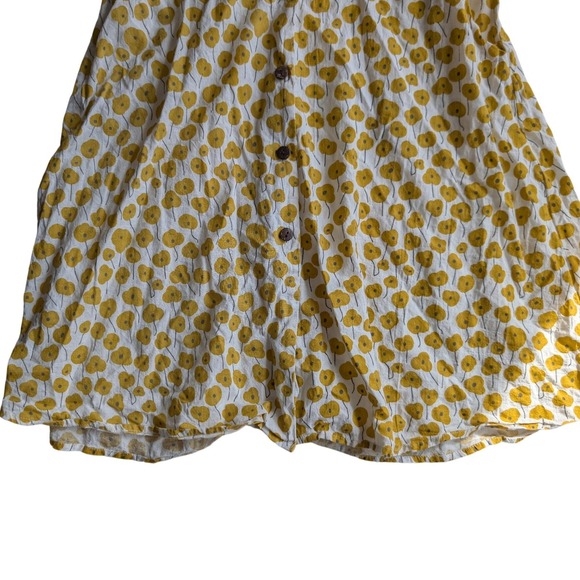 SM Wardrobe Womens Yellow Floral Cotton Sleeveless Button Down Dress M Retro - Picture 3 of 6